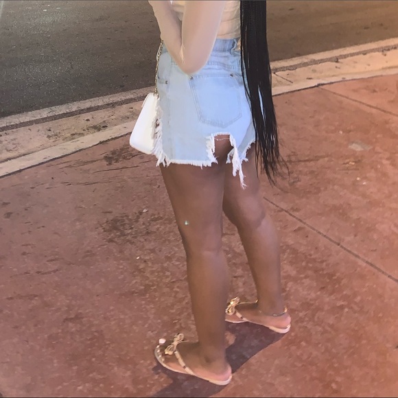 PLT Light Blue Wash Extreme Thigh Rip Denim Shorts - Picture 6 of 11